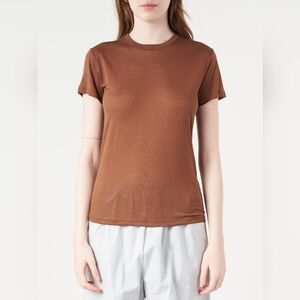 Baserange Cocoa Tan Stretch Bamboo Finely Ribbed Tee L